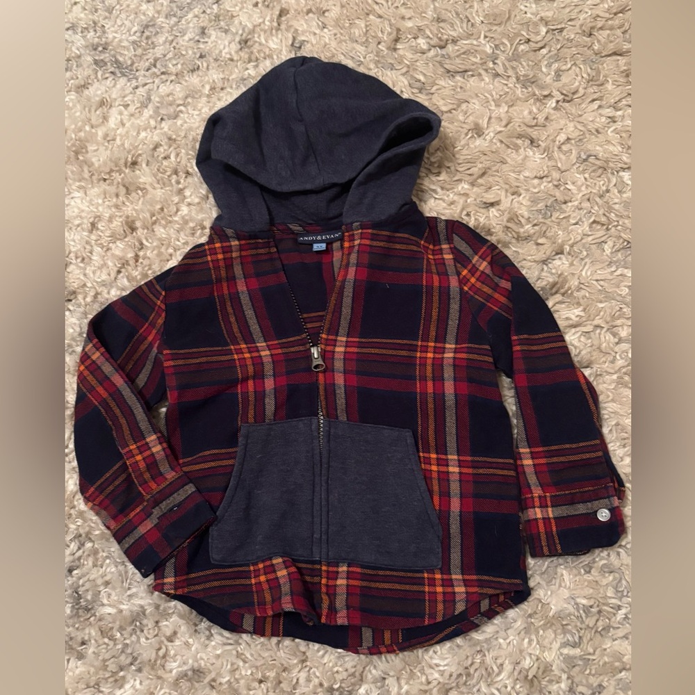 Andy & Evan Navy and Red Plaid Kids Hoodie